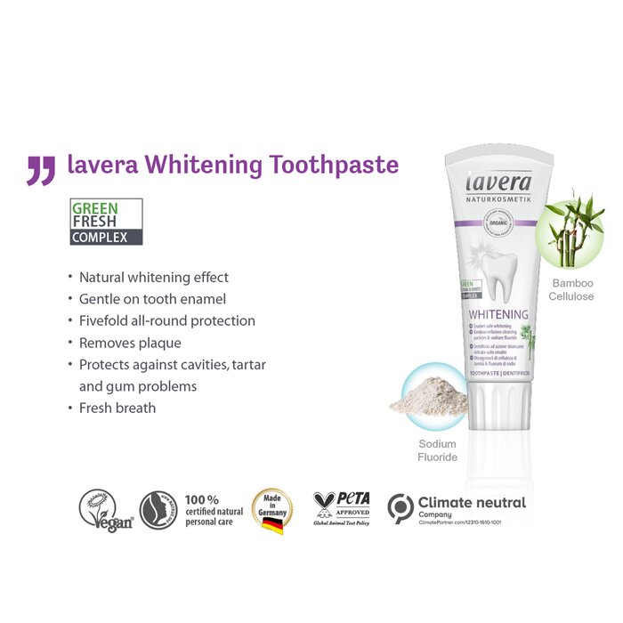 Lavera Toothpaste (Whitening) - With Bamboo Cellulose Cleaning Particles & Sodium Fluoride משחת שיניים 75ml/2.5ozProduct Thumbnail