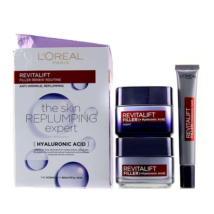 L'Oreal Revitalift Filler Renew Routine Set: Day Cream 50ml/1.7oz + Night Cream 50ml/1.7oz + Eye Cream 15 ml/0.5oz (Box Slightly Damaged) 3pcsProduct Thumbnail