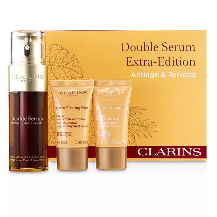 Clarins Double Serum Extra-Edition Набор: Сыворотка 50мл + Укрепляющий Дневной Крем 15мл + Укрепляющий Ночной Крем 15мл 3pcsProduct Thumbnail