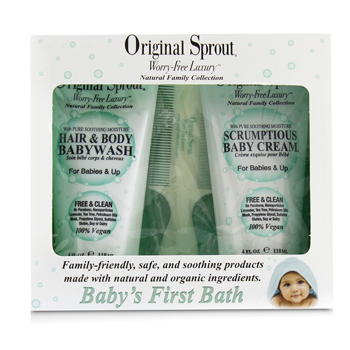Original Sprout Baby's First Bath Kit: 1x Hair & Body Baby Wash 118 ml + 1x Scrumptious Baby Cream 118 ml + 1x Kam (For babyer og oppover) 3pcsProduct Thumbnail