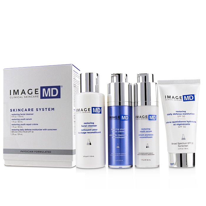 Image Image MD Skincare System: Restoring Facial Cleanser + Restoring Youth Serum + Restoring Youth Repair Creme + Restoring Daily Defense Moisturizer With Sunscreen SPF 50 4pcsProduct Thumbnail