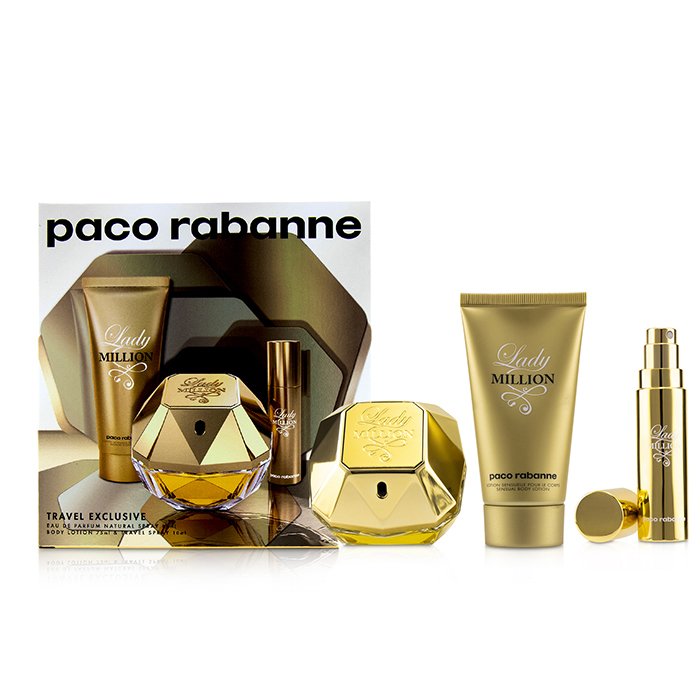 Paco Rabanne Lady Million מארז: או דה פרפיום ספריי 80 מ&quot;ל + Sensual קרם גוף 75 מ&quot;ל + Eau De Parfum Travel Spray 10 מ&quot;ל 3pcsProduct Thumbnail