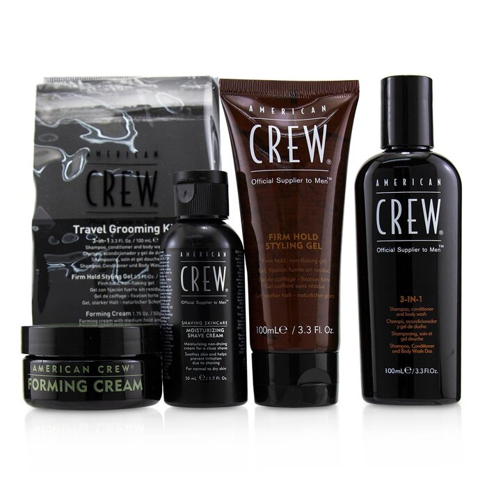 American Crew Travel Grooming Kit: 3-in-1 Shampoo, Conditioner & Shower Gel 100ml+Shave Cream 50ml+Styling Gel 100ml+Foaming Cream 50g (Bag Slightly Damaged) 4pcs+1bagProduct Thumbnail