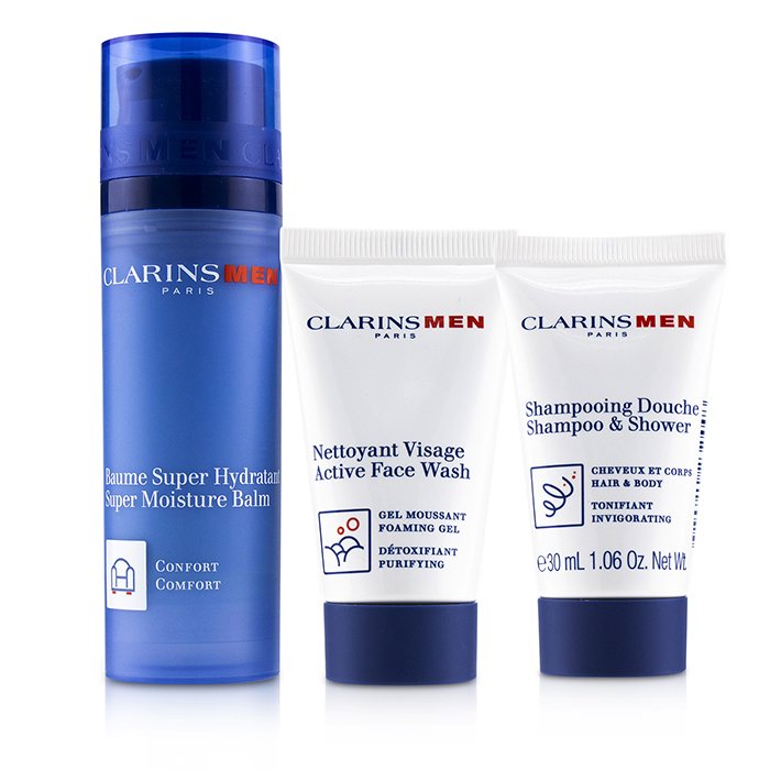 Clarins Men Everyday Hydration Heroes Set : 1x Super Moisture Balm 50ml+1x Shampoo & Shower 30ml+1x Active Face Wash 30ml 3pcsProduct Thumbnail