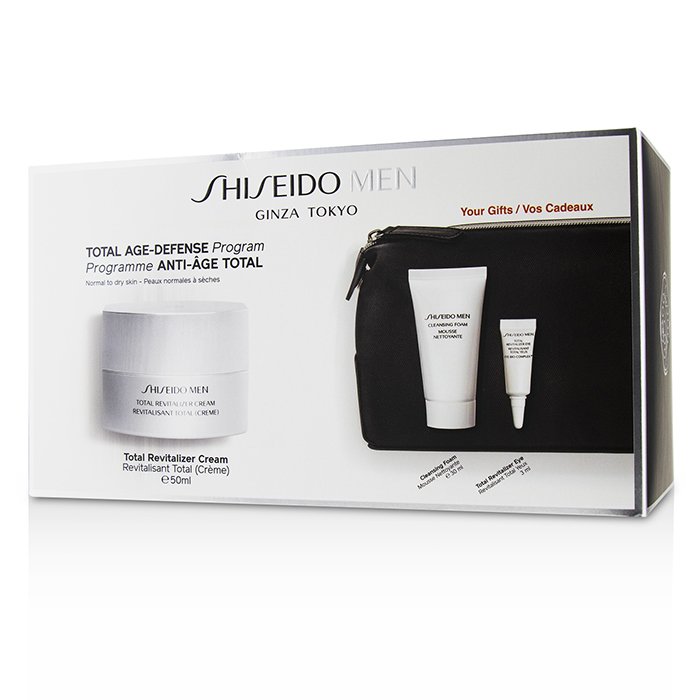 資生堂 Shiseido メン トータル エージ-ディフェンス プログラム セット: 1xトータル リバイタライザー クリーム 50ml+1xクレンジング フォーム 30ml+1xトータル リバイタライザー アイ 3ml+1xポーチ 4pcsProduct Thumbnail