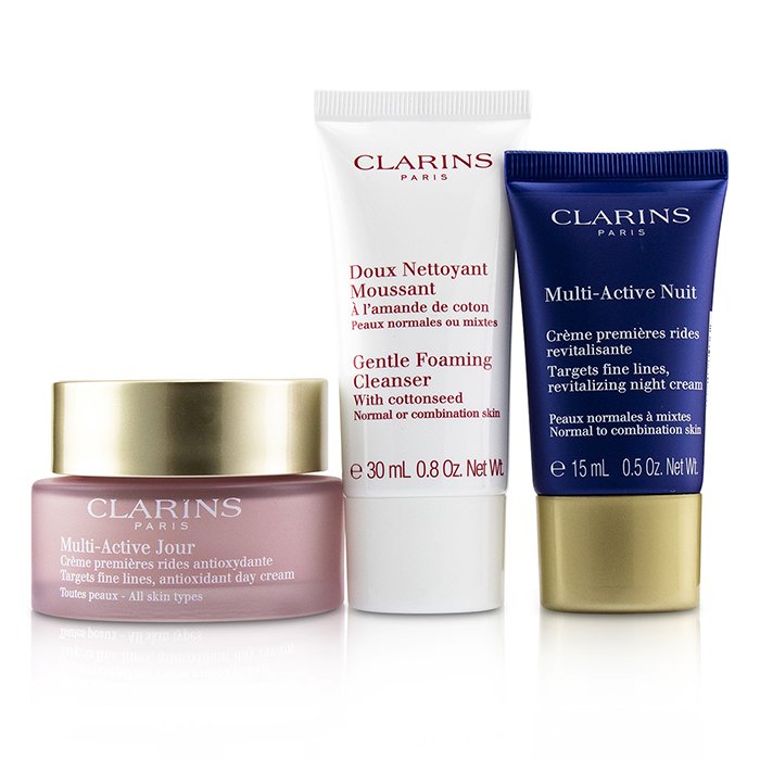Clarins Multi-Active Essential Care Set: Multi-Active Jour 50ml+ Multi-Active Nuit 15ml+ Gentle Foaming Cleanser 30ml 3pcsProduct Thumbnail