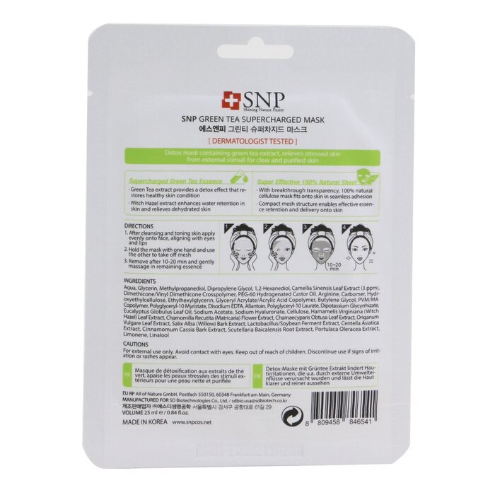 SNP 绿茶排毒面膜 Green Tea Supercharged Mask (Detox) 10x25ml/0.84ozProduct Thumbnail