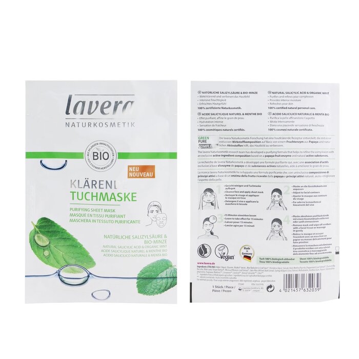 Lavera Sheet Mask - Purifying (With Natural Salicylic Acid & Organic Mint) 1sheetProduct Thumbnail