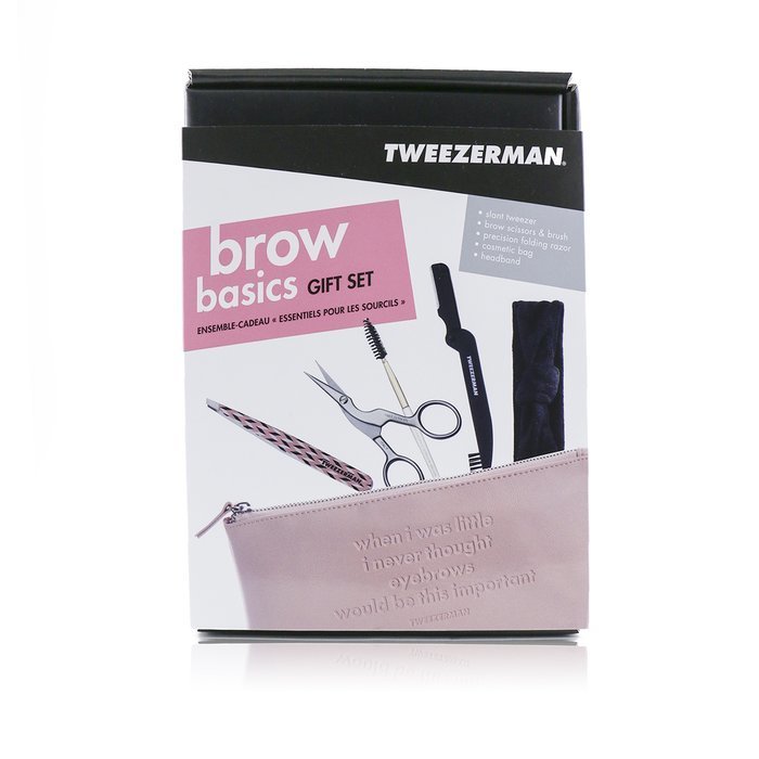 Tweezerman Brow Basics Подарочный Набор (Скошенный Пинцет, Ножницы для Бровей и Щеточка, Складная Бритва, Лента для Волос) 4pcs+1bagProduct Thumbnail