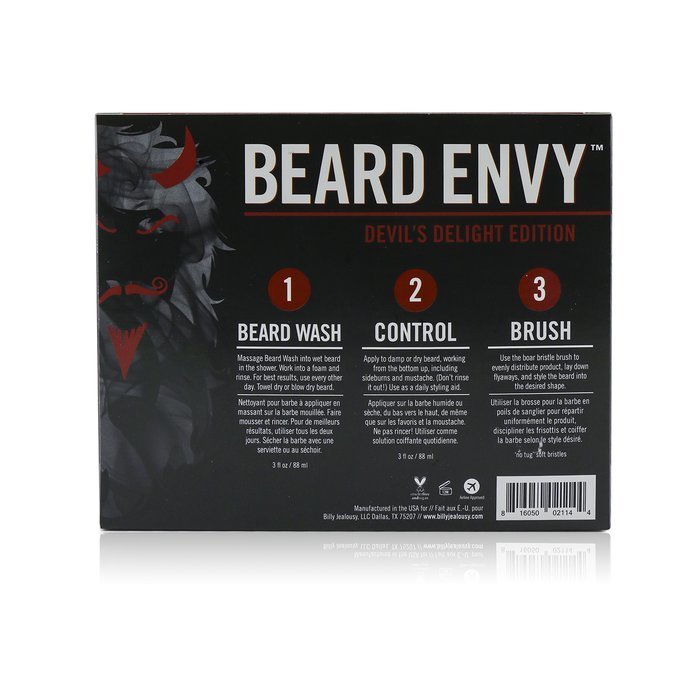 Billy Jealousy Devil's Delight Beard Envy Kit: 1x Beard Wash 88ml + 1x Leave-In Control 88ml + 1x Beard Brush 3pcsProduct Thumbnail