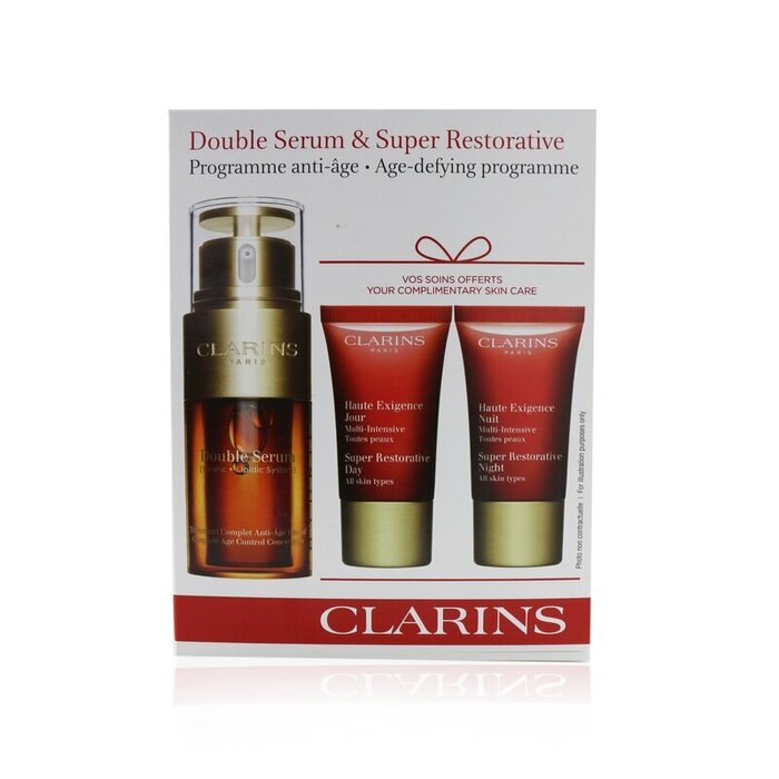 Clarins Double Serum & Super Restorative Collection: Double Serum 30ml + Super Restorative Day 15ml + Super Restorative Night 15ml 3pcsProduct Thumbnail