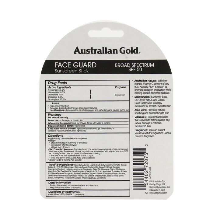 金色澳洲  Australian Gold Face Guard全波段防晒棒SPF50 14g/0.5ozProduct Thumbnail