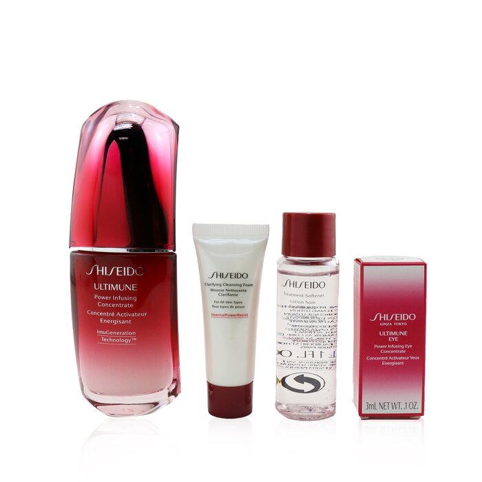 Shiseido Skin Defense Program Set: Ultimune Power Infusing Concentrate 50ml + Cleansing Foam 15ml + Softener 30ml + Eye Concentrate 3ml - סט של רכז, קצף ניקוי, מרכך, רכז עיניים 4pcsProduct Thumbnail