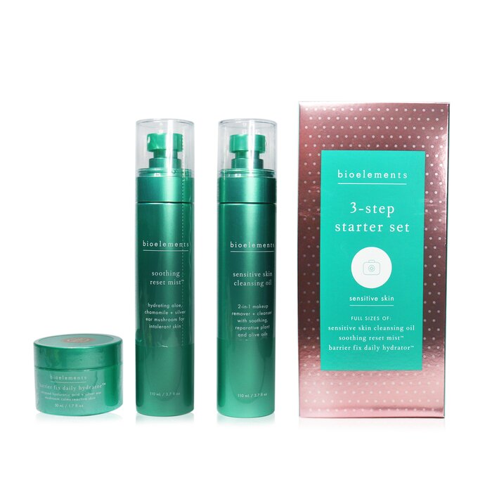 Bioelements 3-Step Starter Set : Sensitive Skin Cleansing Oil 110ml + Soothing Reset Mist 110ml + Barrier Fix Daily Hydrator 50ml 3pcsProduct Thumbnail