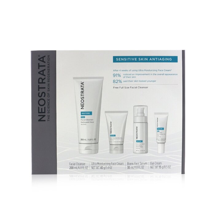 Neostrata Sensitive Skin Antiaging Kit: Restore Cleanser, Restore Face Cream, Restore Face Serum, Restore Eye Cream 4pcsProduct Thumbnail