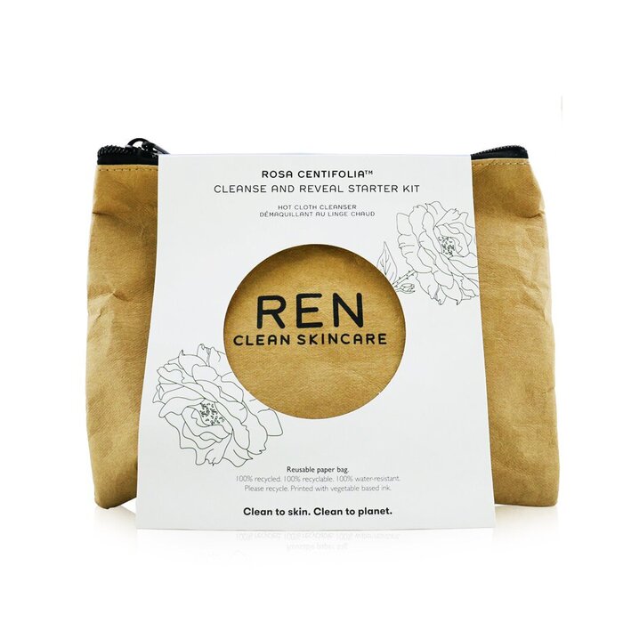 Ren Rosa Centifolia Cleanse & Reveal Базовый Набор: Hot Cloth Очищающее Средство 100мл + 100% Неотбеленные Хлопковые Салфетки 2шт 3pcsProduct Thumbnail