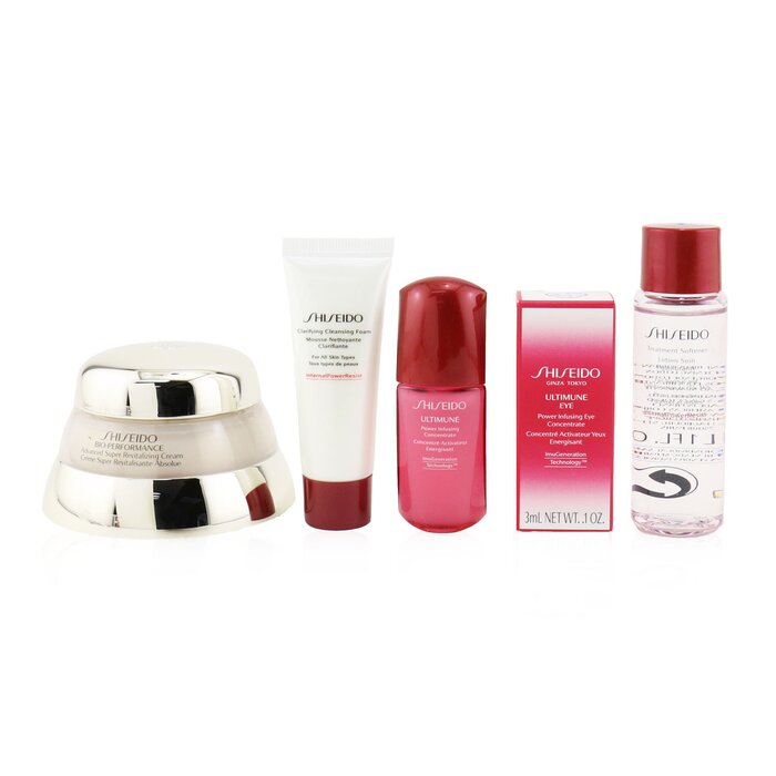 Shiseido Time Fighting Ritual Bio-Performance Advanced Super Revitalizing Cream Set (For All Skin Types): Super Revitalizing Cream 50ml + Cleansing Foam 15ml + Ultimune Concentrate 10ml + Ultimune Eye Concentrate 3ml 5pcs+1pouchProduct Thumbnail