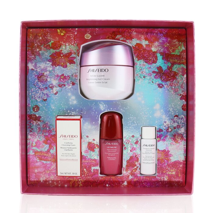 Shiseido Beauty Blossoms White Lucent Brightening Gel Cream Set: Brightening Gel Cream 50ml + Cleansing Foam 5ml + Softener Enriched 7ml + Ultimune Concentrate 10ml 4pcsProduct Thumbnail