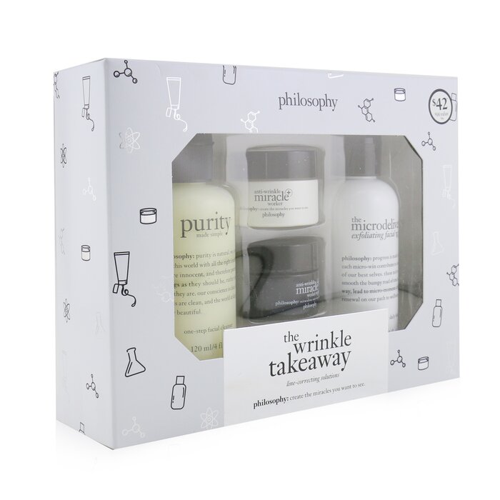 Philosophy The Wrinkle Takeaway Set: Line-Correcting Moisturizer 15ml + Line-Correcting Overnight Cream 15ml + Facial Cleanser 120ml + Micro-Exfoliating Wash 120ml 4pcsProduct Thumbnail