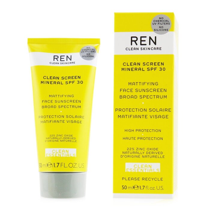 Ren Clean Essentials Clean Sreen Mineral SPF 30 Mattifying Face Sunscreen Broad Spectrum (High Protection) 50ml/1.7ozProduct Thumbnail