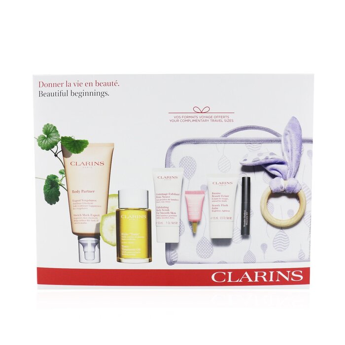 クラランス Clarins Maternity Set: Stretch Mark Expert+ Tonic Treatment Oil+ Body Scrub+ Beauty Flash Balm+ Multi-Active Yeux+ Mascara+ Bag 6pcs+1bagProduct Thumbnail