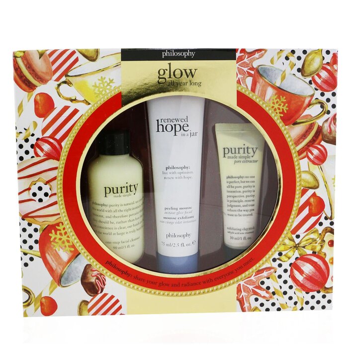 Philosophy Glow All Year Long 3-Pieces Gift Set: One-Step Facial Cleanser 90ml + Peeling Mousse 75ml + Exfoliating Clay Mask 30ml 3pcsProduct Thumbnail