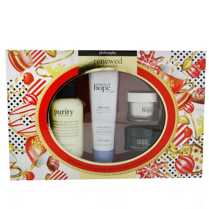 Philosophy Renewed & Grateful 4-Pieces Gift Set: One-Step Facial Cleanser 120ml + Peeling Mousse 75ml + Overnight Moisturizer 15ml + Moisturizer 15ml 4pcsProduct Thumbnail