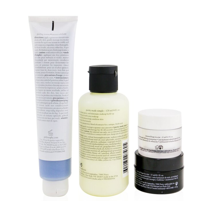 Philosophy Renewed & Grateful 4-Pieces Gift Set: One-Step Facial Cleanser 120ml + Peeling Mousse 75ml + Overnight Moisturizer 15ml + Moisturizer 15ml 4pcsProduct Thumbnail