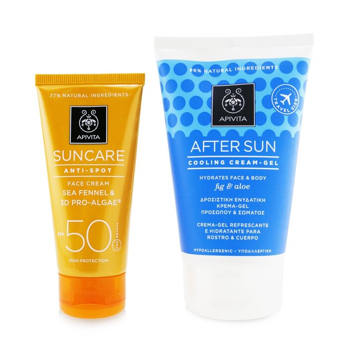 Apivita Suncare Gift Set: Anti-Spot Face Cream (Sea Fennel & 3D Pro-Algae) SPF50 50ml + After Sun Cooling Cream-Gel 100ml 2pcs+1pouchProduct Thumbnail