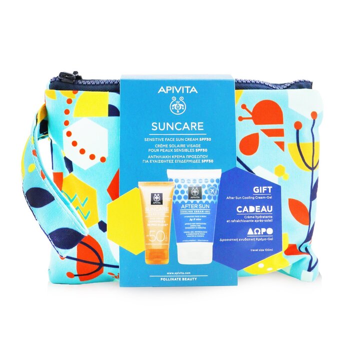 Apivita Suncare Gift Set: Sensitive Face Cream (Chamomile & 3D Pro-Algae) SPF50 50ml + After Sun Cooling Cream-Gel 100ml 2pcs+1pouchProduct Thumbnail