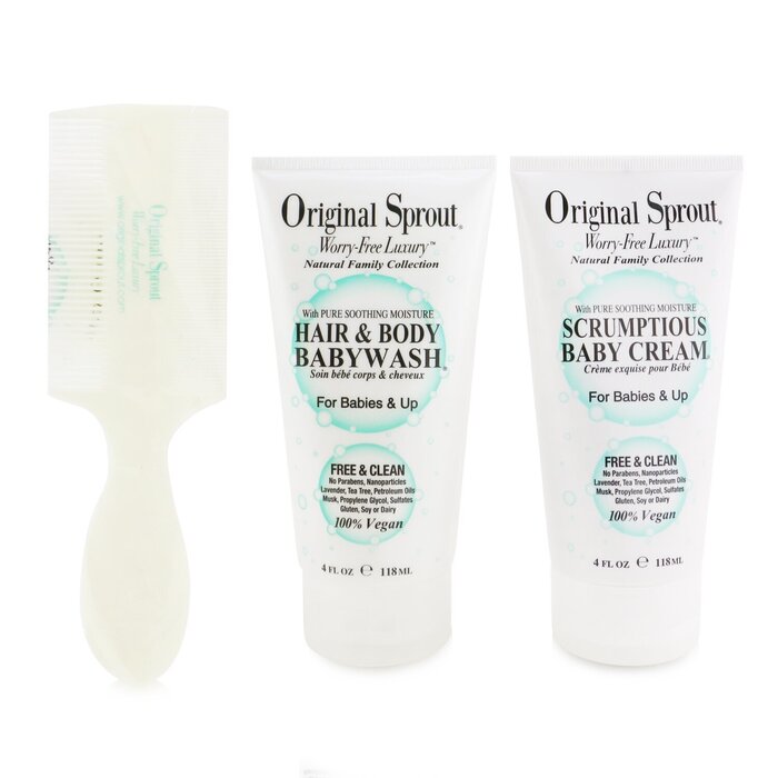 Original Sprout Baby's First Bath Kit: 1x Hair & Body Baby Wash 118ml + 1x Scrumptious Baby Cream 118ml + 1x Comb (Box Slightly Damaged) 3pcsProduct Thumbnail