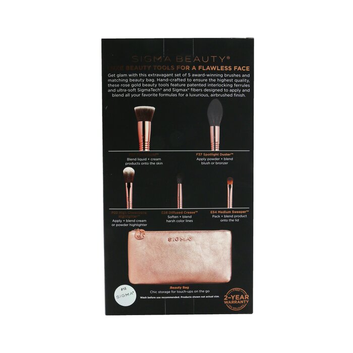 Sigma Beauty Iconic Brush Set (5x Rose Gold brush + 1x Bag) 5pcs+1bagProduct Thumbnail