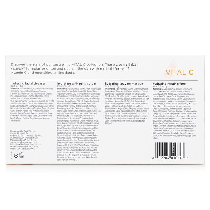 Image Kit Vital C Trial: Limpiador Facial Hidratante 7.4ml + Suero Anti-Envejecimiento Hidratante 7.4ml + Mascarilla de Enzimas Hidratante 7g + Crema Reparadora Hidratante 7g 4pcsProduct Thumbnail