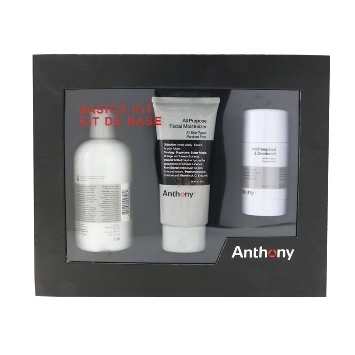 Anthony Basic Kit With AntiPerspirant & Desodorante: Limpiador 237ml + Hidratante 90ml + Desodorante 70g 3pcsProduct Thumbnail