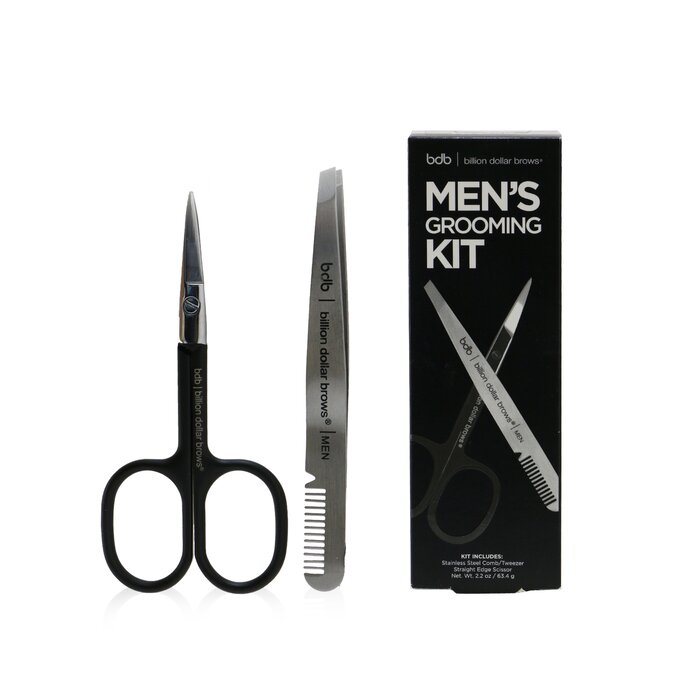 Billion Dollar Brows Men's Grooming Kit: Stainless Steel Comb/Tweezer + Straight Edge Scissor 2pcsProduct Thumbnail