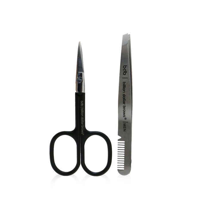 Billion Dollar Brows Men's Grooming Kit: Stainless Steel Comb/Tweezer + Straight Edge Scissor - ערכת טיפוח עם מסרק/פינצטה ומספריים 2pcsProduct Thumbnail
