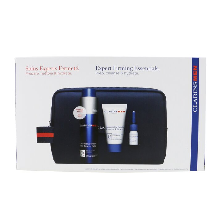 クラランス Clarins Men Expert Firming Essentials Set: Line-Control Balm 50ml + Shampoo & Shower 30ml + Shave Ease oil 3ml 3pcs+1pouchProduct Thumbnail