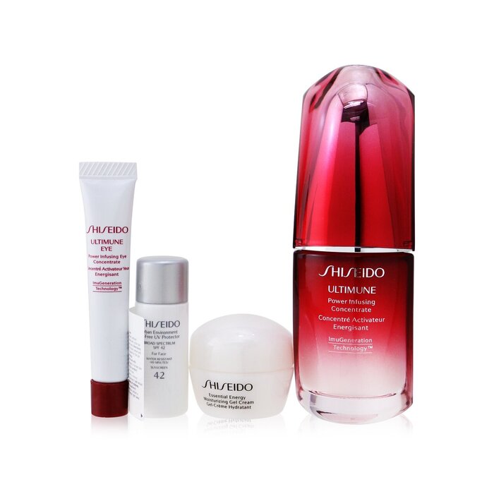 Shiseido مجموعة الإشراقة المرطبة النهائية: محلول فائق الفعالية Ultimune 30مل + كريم جل مرطب 10مل + محلول عيون 5مل + واقي شمسي SPF 42 7مل 4pcsProduct Thumbnail