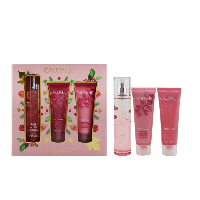 Caudalie Rose De Vigne Christmas Coffret: Fresh Fragrance Spray 50ml + Shower Gel 50ml + Body Lotion 50ml (Pink Line) - מארז של בושם, ג'ל רחצה וקרם גוף 3pcsProduct Thumbnail