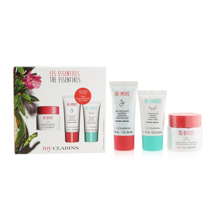Clarins 克蘭詩 (嬌韻詩) My Clarins The Essentials Set: Re-Boost Hydrating Cream 50ml+ Re-Move Cleansing Gel 30ml+ Re-Charge Sleep Mask 15ml 3pcsProduct Thumbnail