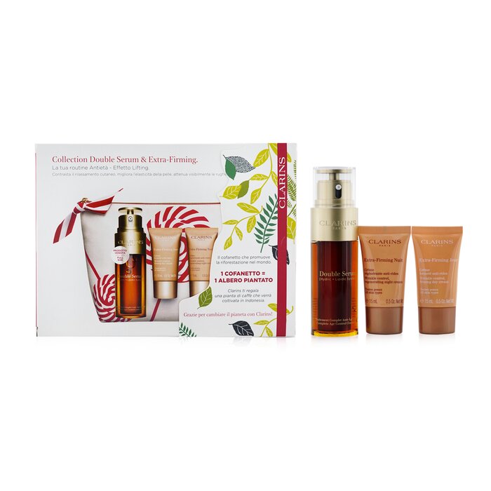 Clarins Double Serum Extra-Edition Набор: Double Serum 50мл + Extra-Firming Дневной Крем 15мл + Extra-Firming Ночной Крем 15мл + Сумка 3pcs+1bagProduct Thumbnail
