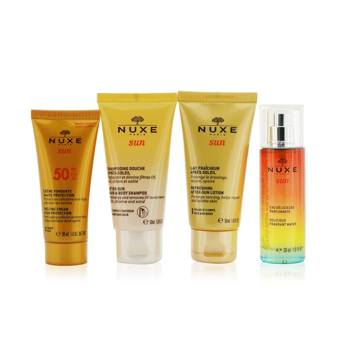 Nuxe Nuxe Sun My Summer Ritual Coffret מארז הגנה מהשמש: Melting Cream High Protection For Face SPF 50 30ml/1oz + After-Sun Hair & Body Shampoo 50ml/1.6oz + Refreshing After-Sun Lotion For Face & Body 50ml/1.6oz + Delicious Fragrant Water Spray 30ml/1oz 4pcsProduct Thumbnail