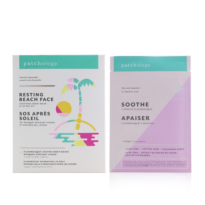 Patchology Resting Beach Face Soothing Sheet Mask & Lip Gel Kit: 2x Soothe Sheet Masks + 2 Hydrating Lip Gels Patches 4pcsProduct Thumbnail