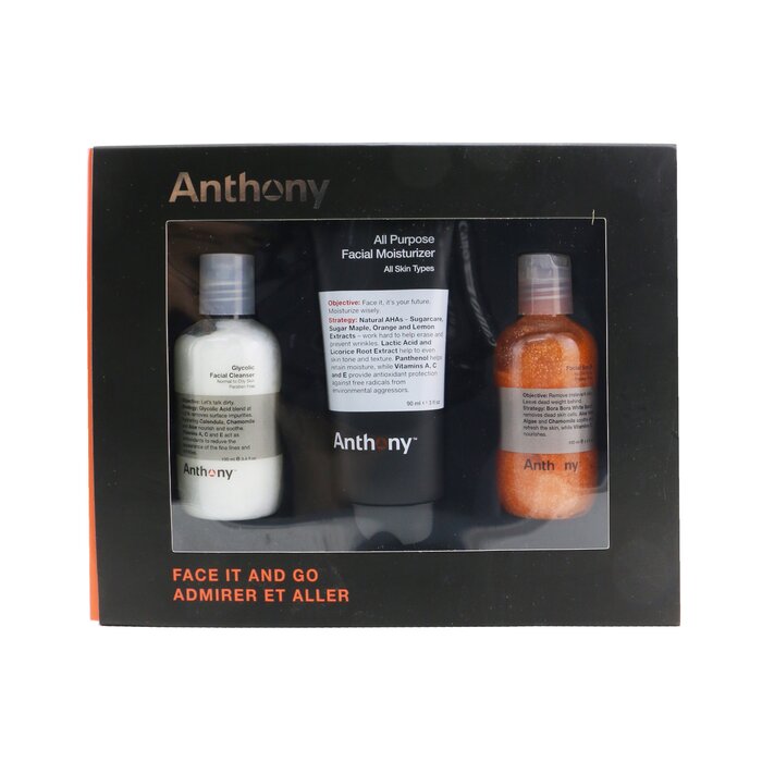 Anthony Face It & Go Kit: Glycolic Facial Cleanser 100ml + All Purpose Facial Moisturizer 90ml + Facial Scrub 100ml 3pcsProduct Thumbnail