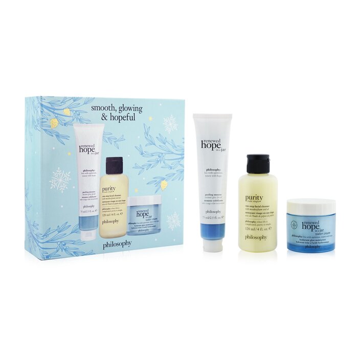 Philosophy Smooth, Glowing & Hopeful 3-Pieces Set: Renewed Hope In A Jar Peeling Mousse 75ml +  One-Step Facial Cleanser 120ml + Renewed Hope In A Jar Hyaluronic Glow Moisturizer 60ml  3pcsProduct Thumbnail