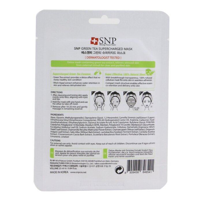 SNP Green Tea Supercharged Mask (Detox) (Exp. Date: 08/2021) 10x25ml/0.84ozProduct Thumbnail