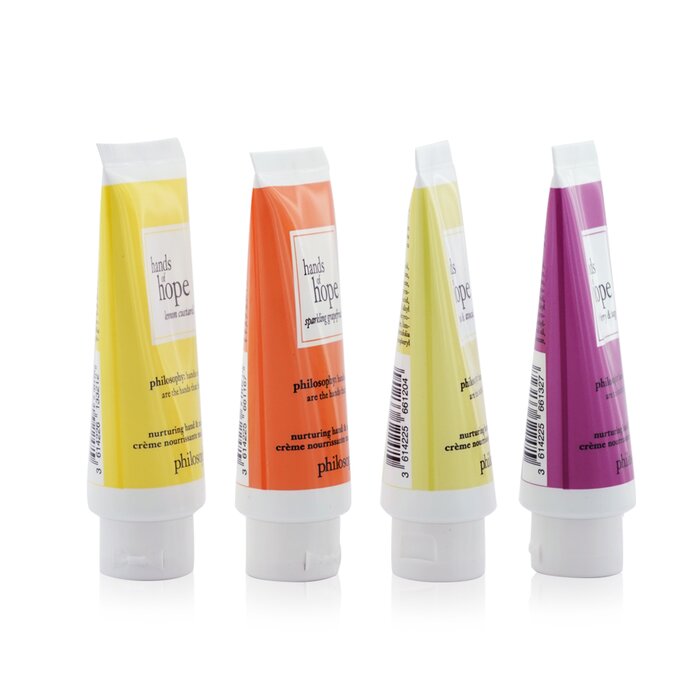 Philosophy Hope For All Nurturing Hand & Nail Cream 4-Pieces Set: Lemon Custard 30ml + Sparkling Grapefruit 30ml + Green Tea & Avocado 30ml + Berry & Sage 30ml (Box Slightly Damaged) 4x30ml/1ozProduct Thumbnail