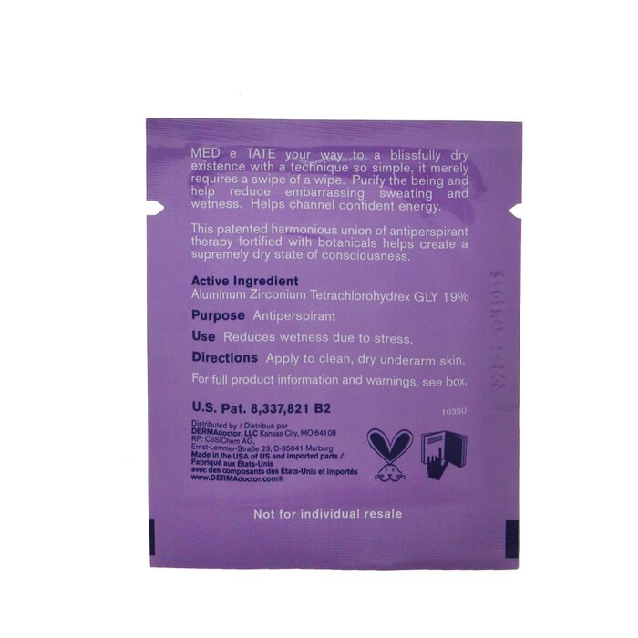 DERMAdoctor MED e TATE Antiperspirant Wipes מגבונים (קופסה מעט פגומה) 30 PackettesProduct Thumbnail