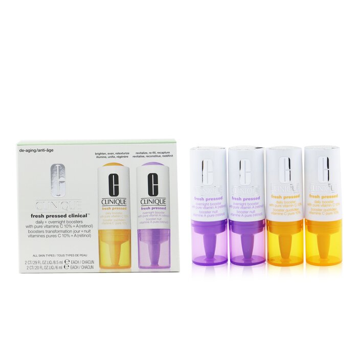 Clinique Fresh Pressed Clinical Daily+Overnight Boosters (2x Daily Booster 8.5ml/0.29oz+ 2x Overight Booster 6ml/0.2oz) 4pcsProduct Thumbnail
