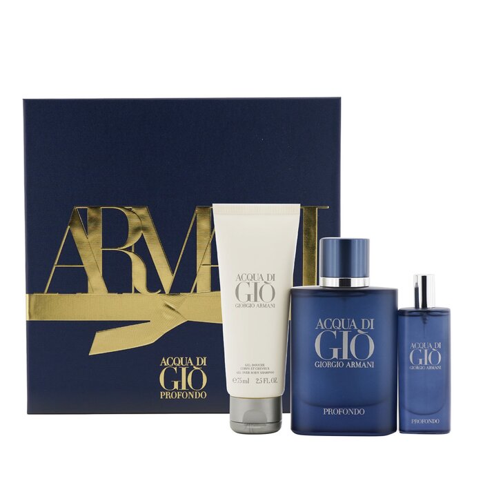 Giorgio Armani Acqua Di Gio Profondo Coffret מארז : או דה פרפיום ספריי 75 מ&quot;ל + או דה פרפיום ספריי 15 מ&quot;ל + All Over Body Shampoo 75 מ&quot;ל 3pcsProduct Thumbnail